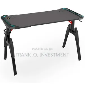 Modern v Shaped RGB Led Lights Gaming Table - Black