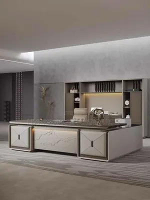 Executive Office Table 2.4meter Size With Bookshelf Full Set