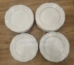 14 Set of White Flat Serving Plates