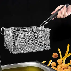 Frying Basket Rectangle Wire Mesh Strainer With Long Handle