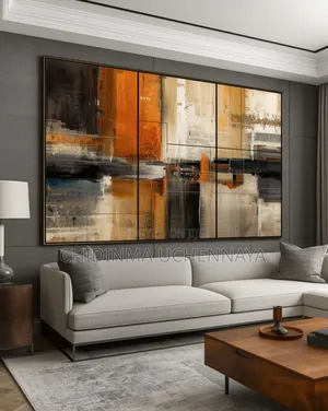 Large Black Abstract Printing on Canvas