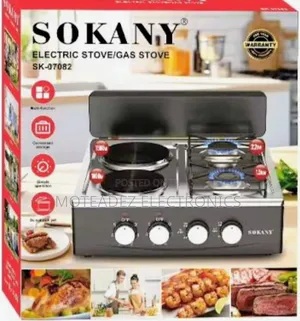Sokany 4face (2 Gas/2 Hotplate) Table Top Non Stick Stainless Cooker