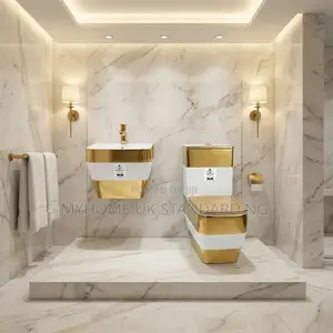 Luxury Gold And White England Water Closets With Basin