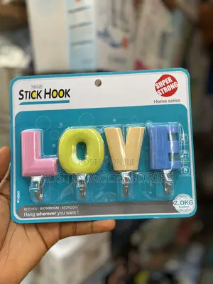 Love Decorative Adhesive Wall Hooks - 4pcs Set, 2kg Strong Load