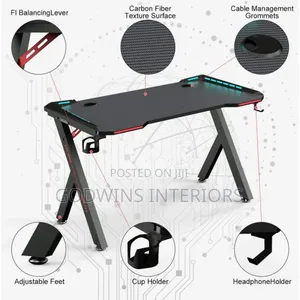 Modern Gaming Desk With Led Lights (Black)
