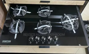 5 Burner Black Glass Gas Hob With Heavy-Duty Cast Iron With Battery