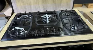 5 Burner Black Glass Gas Hob With Triple Ring Wok Burner With Battery