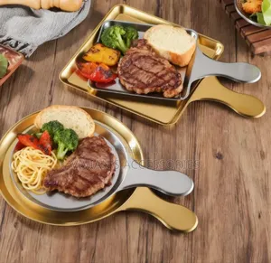 Stainless Steel Golden Square/Round Food Platter.