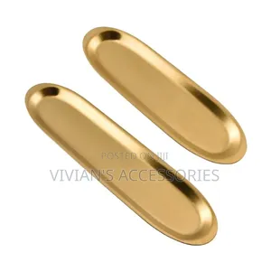 304 Stainless Steel Golden Oval Food Platter Tray 