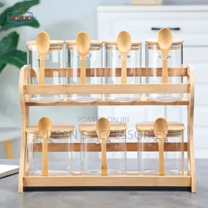 7pcs Spice Storage Airtight Jar With Spoon and Bamboo Rack.