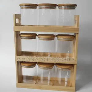 3 Layers 9pcs Spice Storage Airtight Canisters With Bamboo Rack.