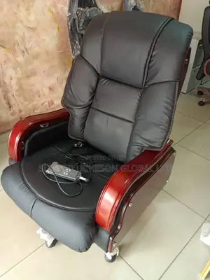 Executive Black Leather Massage Office Chair With Wooden Armrests