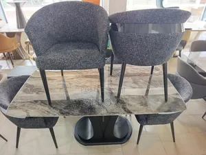 Luxury Marble Top Dining Table and 6 Fabric Chairs