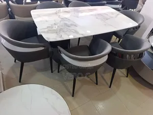 Elegant Quality Marble Top Dining Table and 6 Leather Chairs