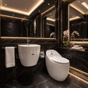 White Toilet Water Closet With Hanging Basin