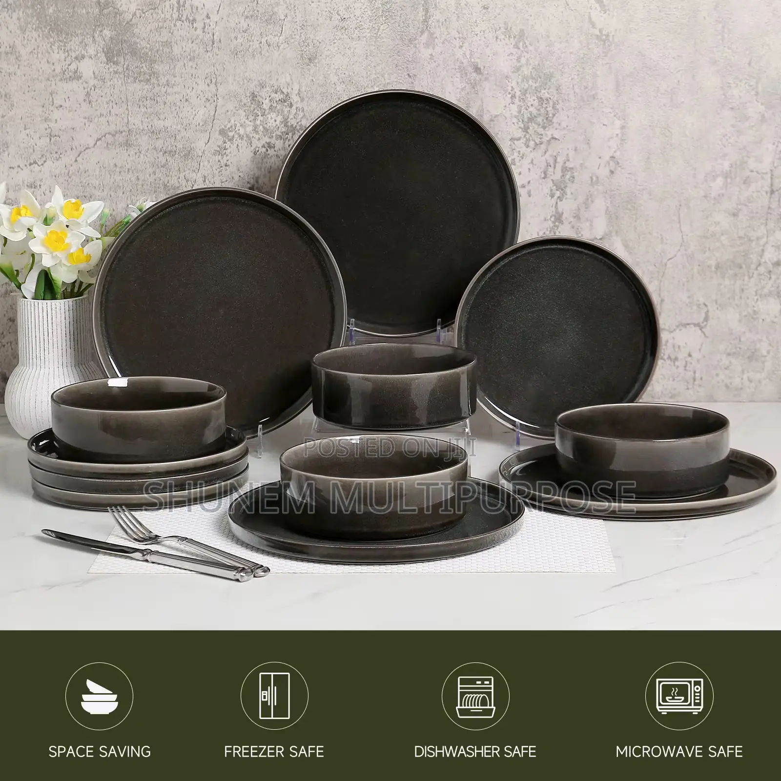 12 Pieces Ceramic Stoneware Dinnerware Set