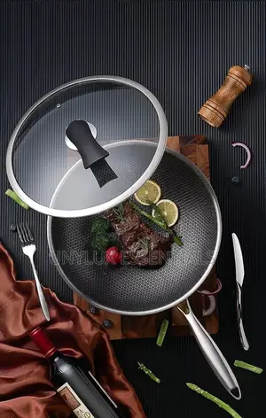 34cm Flanek Wok Fry Pan With Lid Glass Cover
