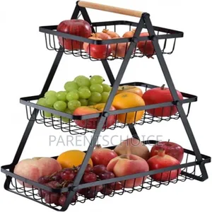 3 Layer Fruit Vegetable Racks, Fruit Storage Basket Stand- Gold/Black