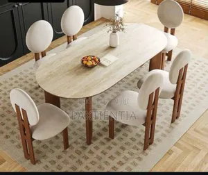 6 Seater Marble Dining Table And Seat Set.