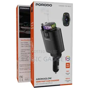 Porodo Aromaglow 120w Car Charger With Aromatherapy Diffuser and Cable