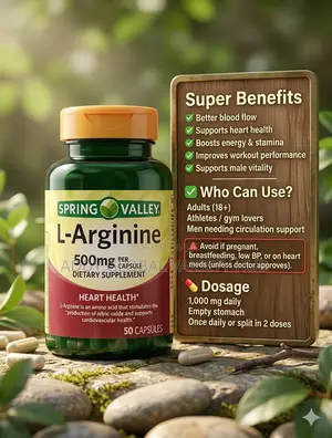 L-Arginine 500mg for Supporting Blood Flow and Vascular Function
