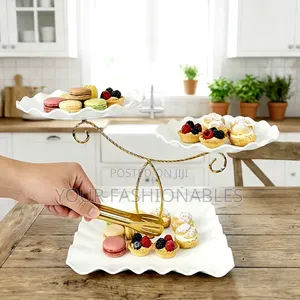 White 3 Tier Stand With Gold Tong