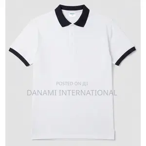 Danami White Polo With Navy Blue Collar Neck