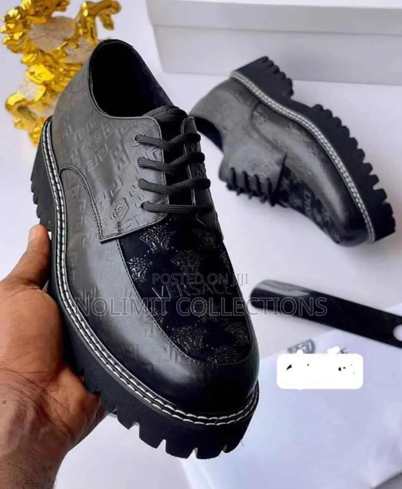 Versace Patterned Leather Derby Shoe