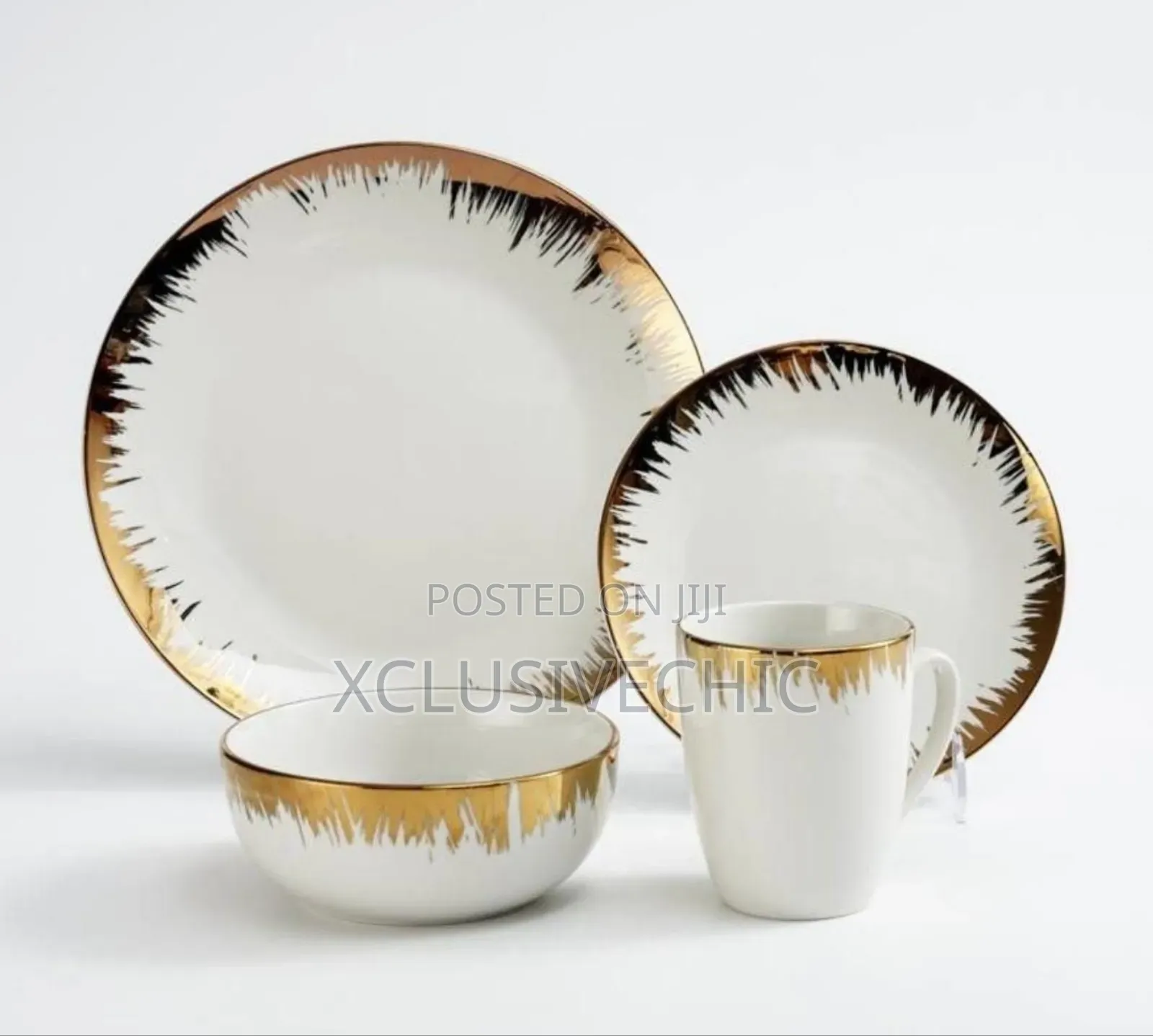 16pcs White With Gold Tip Dinnerware Sets
