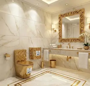 Gold Set of Wc With a Crystal Design Wall-Hung