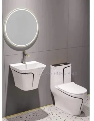 Black and White Wc Married Couple With Wall Hung Basin
