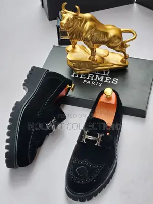 Hermes Suede Black Loafers Shoes