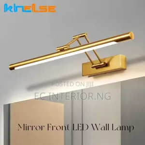 Foldable Led Bathroom Wall Lamp With Gold Telescope Mirror Arm