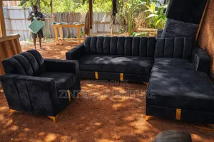 Beautiful and Affordable Black Color L Shape Sofa and a Single Seater