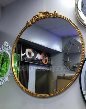 Golden Round Mirror for Wall Decor Vanity Living Room 90cmx100cm