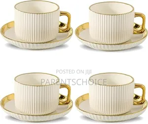 8oz Ceramic 6pcs Coffee Cups, Tea Cup With 6pcs Saucers Set
