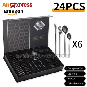 24pcs Polished Black Cutlery Set Y3mm7
