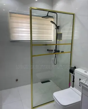 Shower Glass Fix Tampered Glass Designed With Gold Profiles 