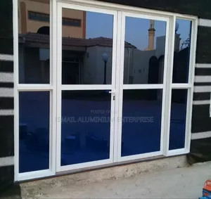 Quality Aluminium Double Entrance Door With Blue Reflective Lagos