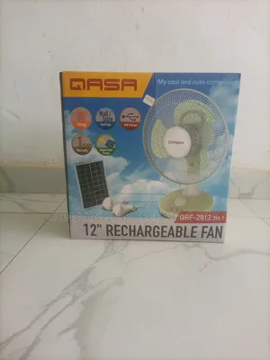 Qasa 3-in-1 12 Inches Rechargeable Table Fan With Solar and Bulbs