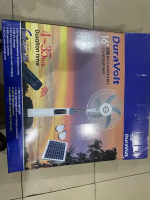 Duravolt 16" 3‐In‐1 Rechargeable Fan + Solar Panel 2 Bulbs