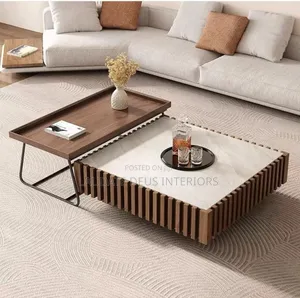 New Imported Contemporary 2 in 1 Marble Top With Wood Center Table