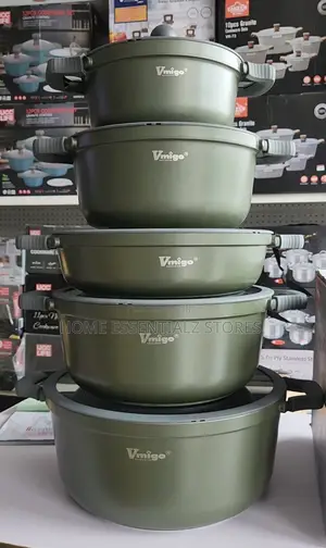 Vmigo Cookwares Set With Silicon Handles - Granite Non-Stick Pots Set