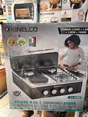 4-in-1 Cooking Stove Featuring 3 Gas Burners One Electric Hot Plate