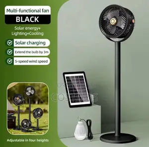 Solar-Powered Standing Fan Designed for Indoor and Outdoor.
