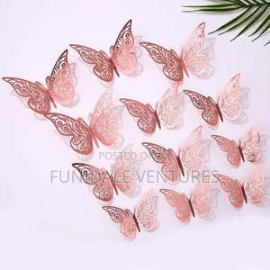 12 Pack Rose Gold 3d Butterfly Decoration