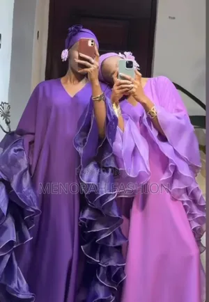 Luxury Lilac, Purple Silky Dress With Double Organza Ruffles