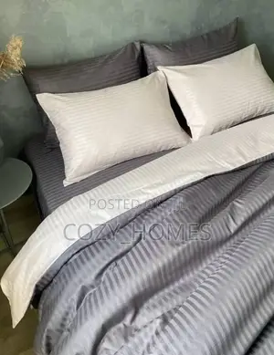 Stripe Reversible Grey Cream Duvet, Bedsheets, Pillowcase Set(4x6)