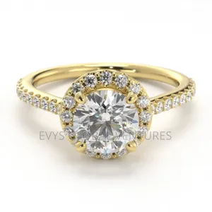 Round Stone Gold Plated Engagement Ring With Box