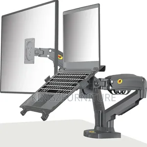 North Bayou Dual-arm Monitor Mount With An Adjustable Laptop Tray.